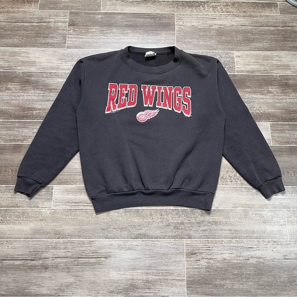 Vintage Detroit Red Wings Crewneck Sweatshirt Black Red - Picture 3 of 7